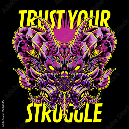 Aggressive demon beast head in colorful style vector illustration