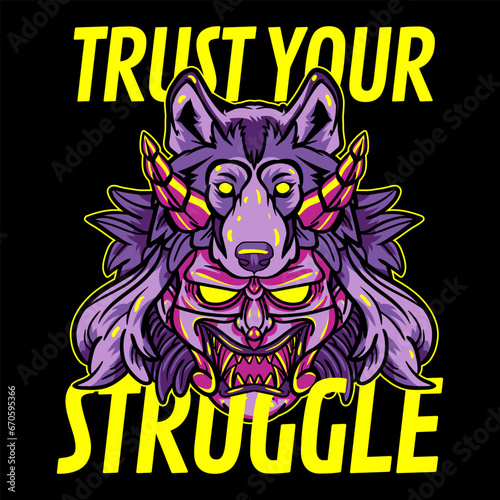Aggressive demon beast head in colorful style vector illustration