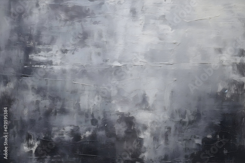 A Closeup of an Abstract Rough Black and Gray Dark-Colored Art Painting Texture, Showcasing Expressive Oil Brushstrokes and Palette Knife Paint on Canvas
