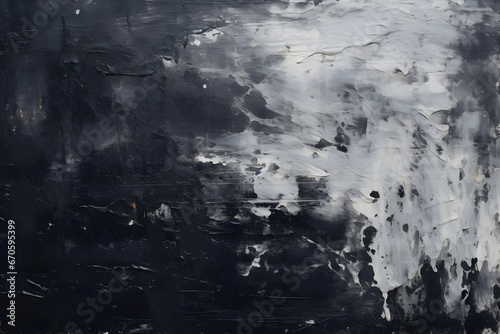 A Closeup of an Abstract Rough Black and Gray Dark-Colored Art Painting Texture, Showcasing Expressive Oil Brushstrokes and Palette Knife Paint on Canvas