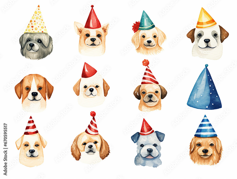 Fototapeta premium Dogs portraits iconc in style of watercolor on white