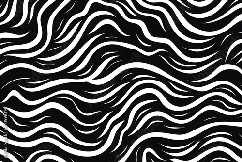 A Vector Seamless Pattern with Bold, Wavy, and Swirled Brush Strokes, Comprising Curved Lines and Playful Squiggles. A Striking Black and White Wallpaper for Endless Elegance © Asiri