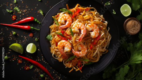 Pad thai kung fried noodles with shrimp