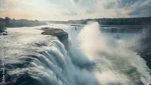 Wallpaper Mural Niagara Falls during the day against a backdrop of cloudy skies - Background video footage for motivational videos and more. Torontodigital.ca