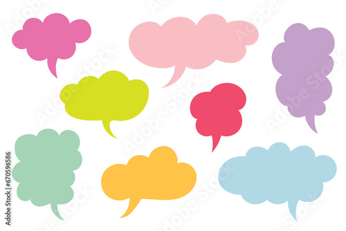 Colorful collection set of speech bubbles. Hand drawn cloud speech balloon, chat bubble or dialog boxes on white background. Different elements speech bubbles for talk, dialogue, decoration. 