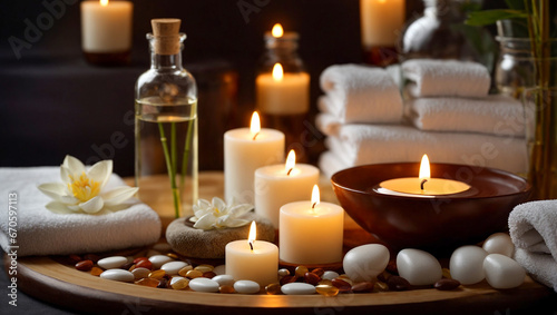 Massage stones  spa concept candles