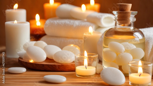 Massage stones  spa concept candles