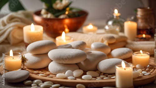 Massage stones  spa concept candles