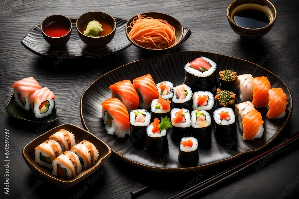 sushi with chopsticks sushi with chopsticks