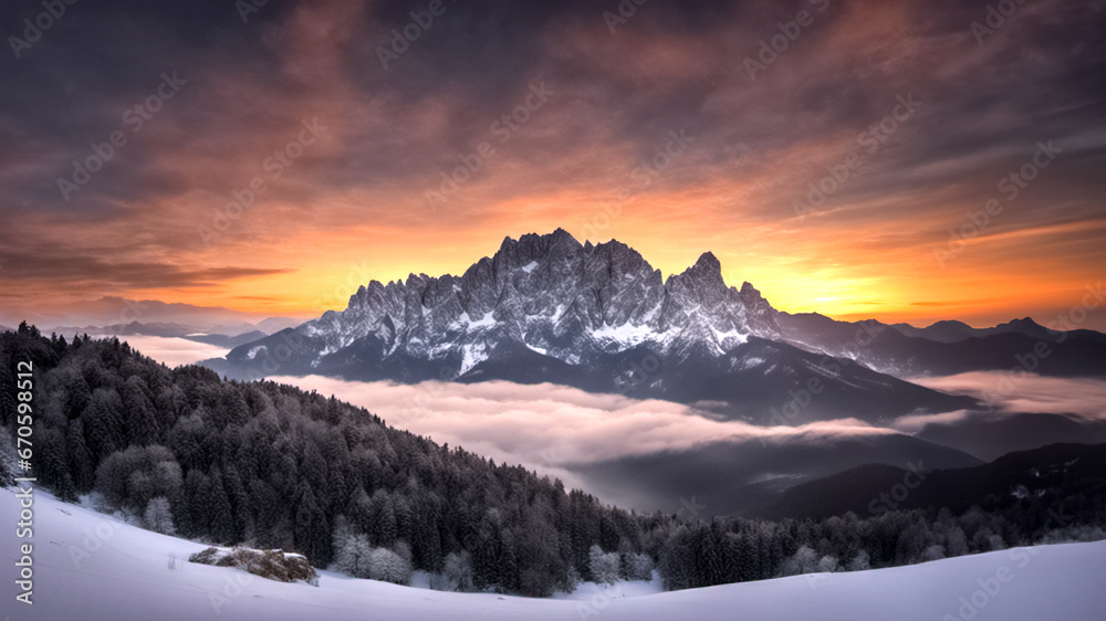 L'alba tra le montagne incantate