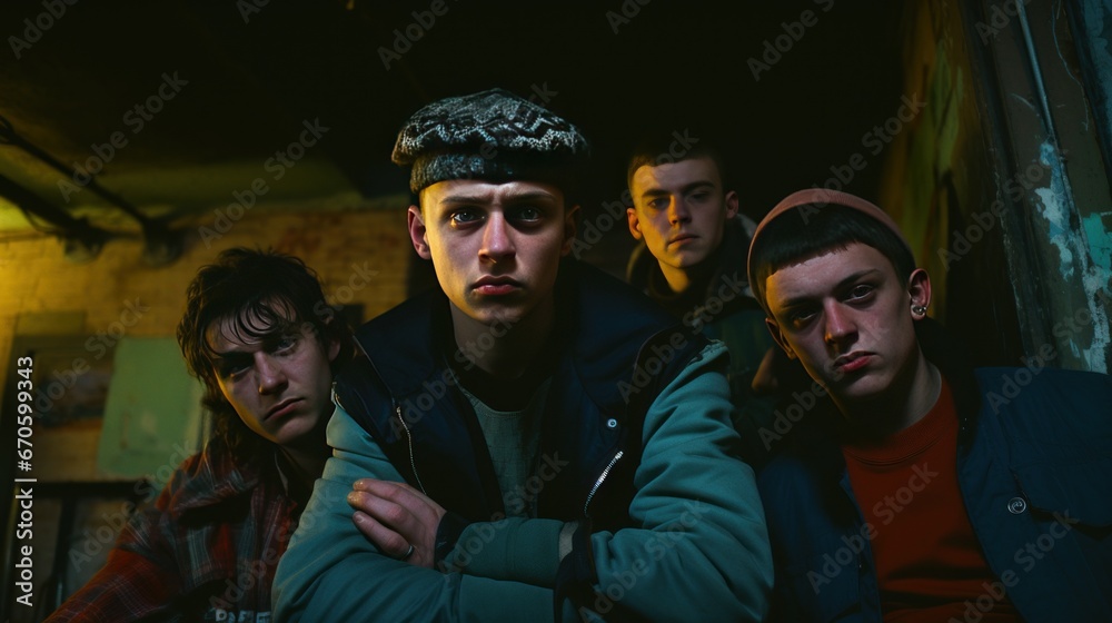 A youth gang from the 1980s in a city tenement off Full Moon Road. A youth gang from the 1980s in a city tenement off Full Moon Road.