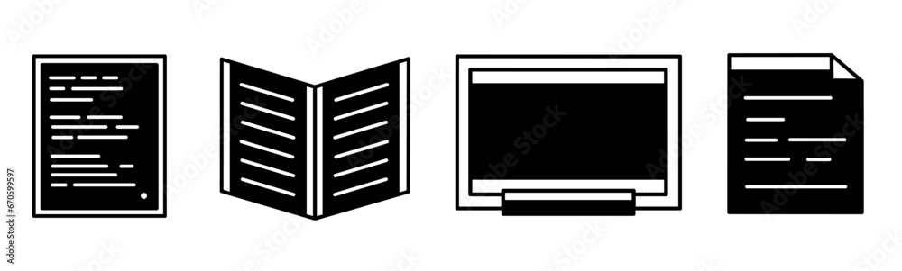 Text, document icon vector black and white Illustration design for business. Stock vector. Text, document icon vector black and white Illustration design for business. Stock vector.