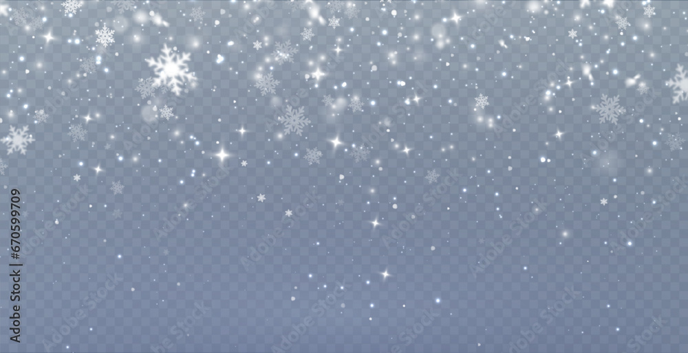 Fototapeta premium Christmas background. Powder PNG. Magic bokeh shines with white dust. Small realistic glare on a transparent Png background. Design element for cards, invitations, backgrounds, screensavers. 