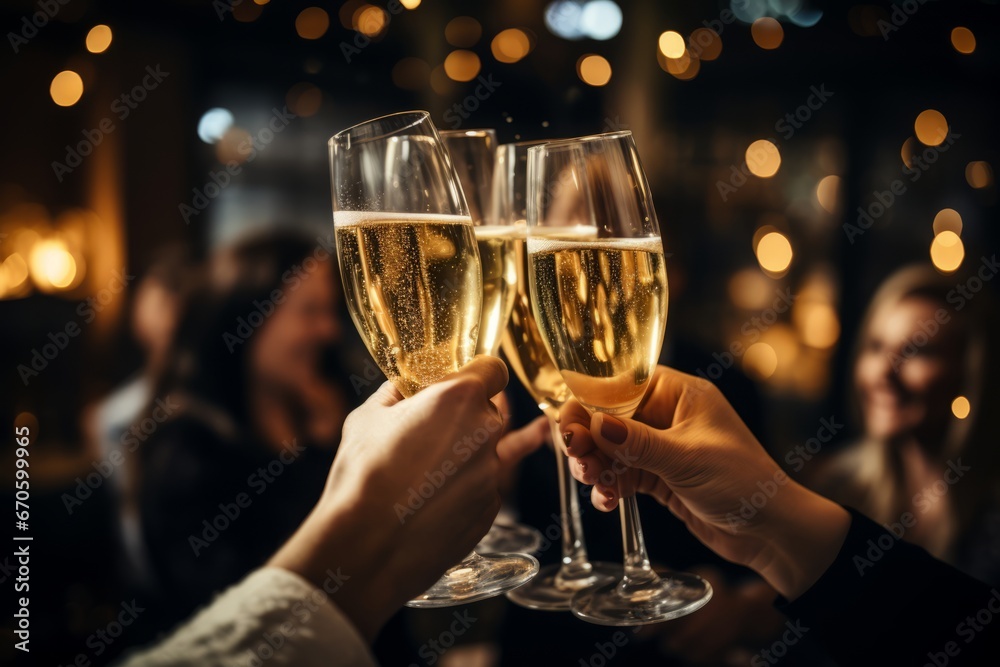 A Joyous Gathering of Friends and Family in a Brightly Lit Room, Raising Their Glasses in a Toast to Welcome the New Year