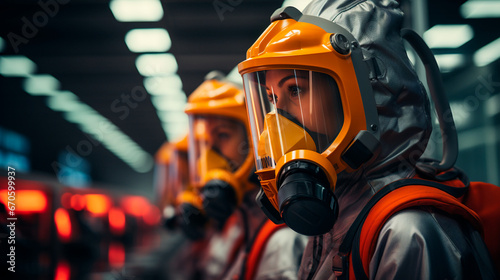 Chemical Laboratory Safety Procedures: Technician in Full Protective Clothing. Generative AI.