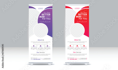 Creative corporate roll up banner design in curve shape layout, geometric triangle and exhibition ads pull up design x-banner design template pull up banner design