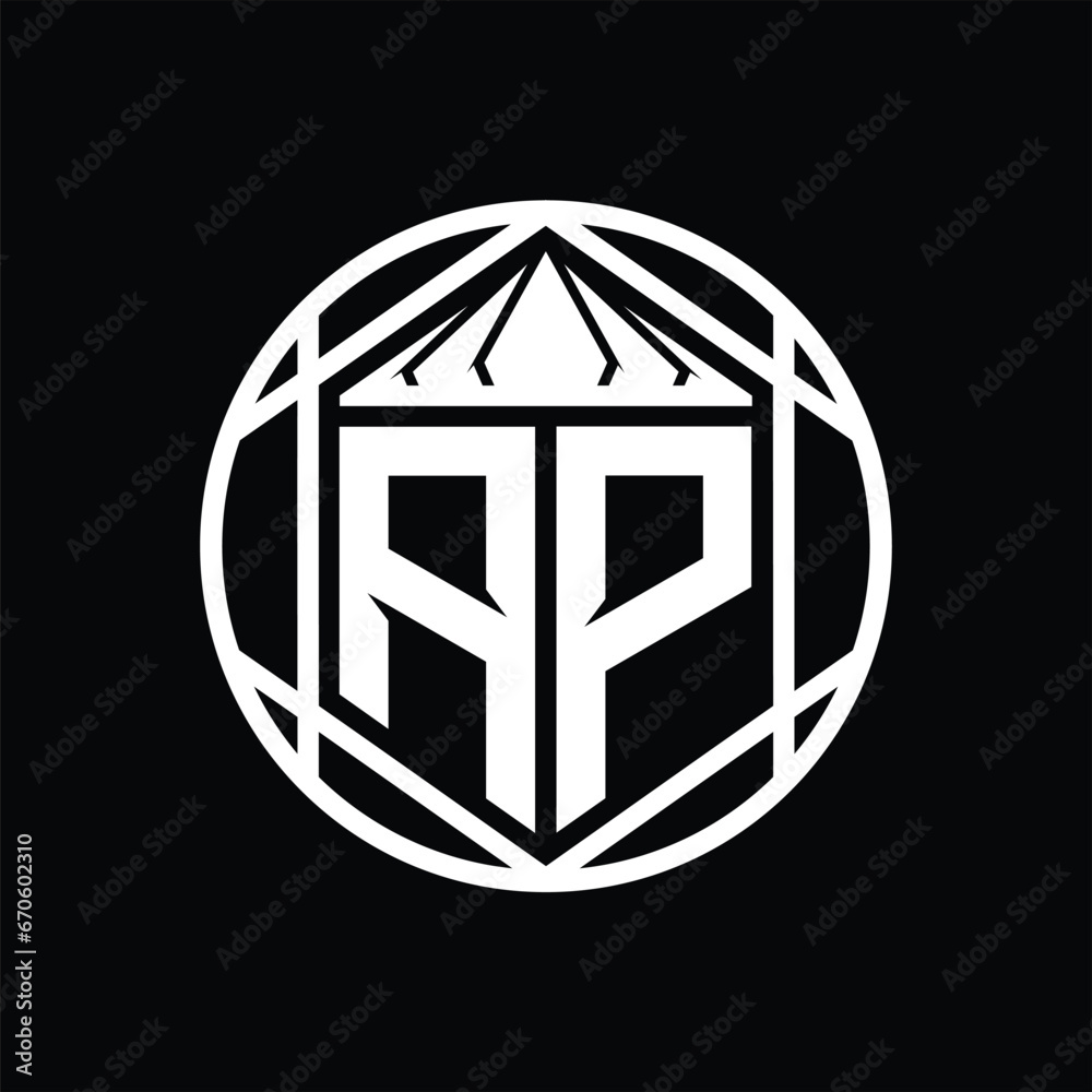 AP Letter Logo monogram hexagon slice crown sharp shield shape isolated circle abstract style design AP Letter Logo monogram hexagon slice crown sharp shield shape isolated circle abstract style design