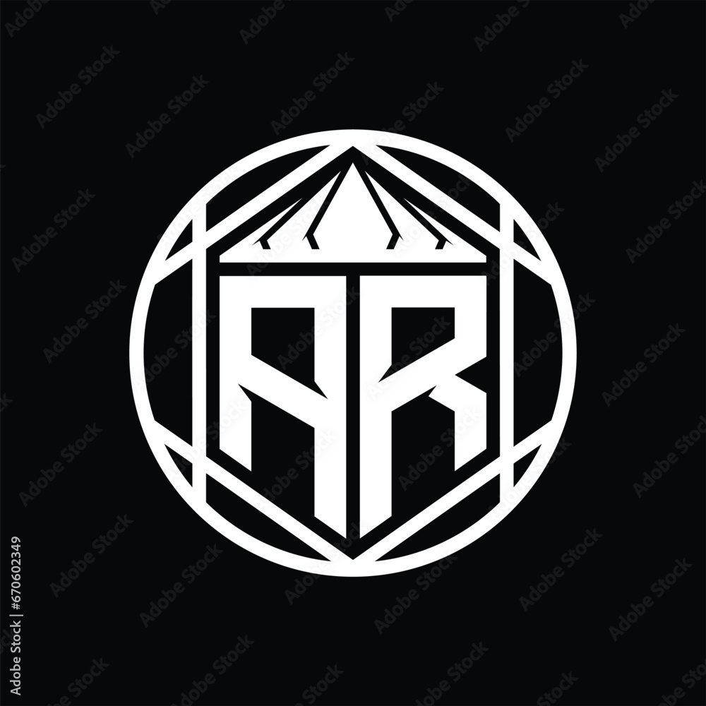 AR Letter Logo monogram hexagon slice crown sharp shield shape isolated circle abstract style design AR Letter Logo monogram hexagon slice crown sharp shield shape isolated circle abstract style design