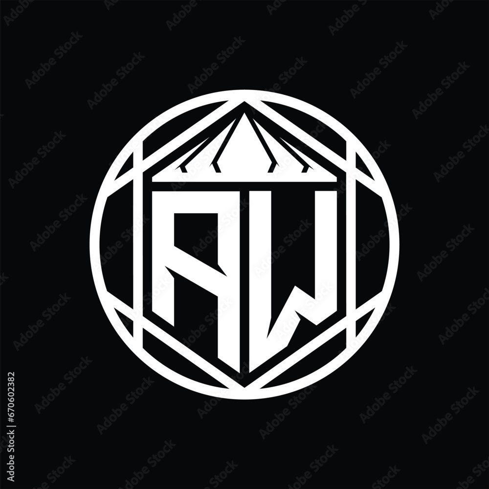 AW Letter Logo monogram hexagon slice crown sharp shield shape isolated circle abstract style design AW Letter Logo monogram hexagon slice crown sharp shield shape isolated circle abstract style design