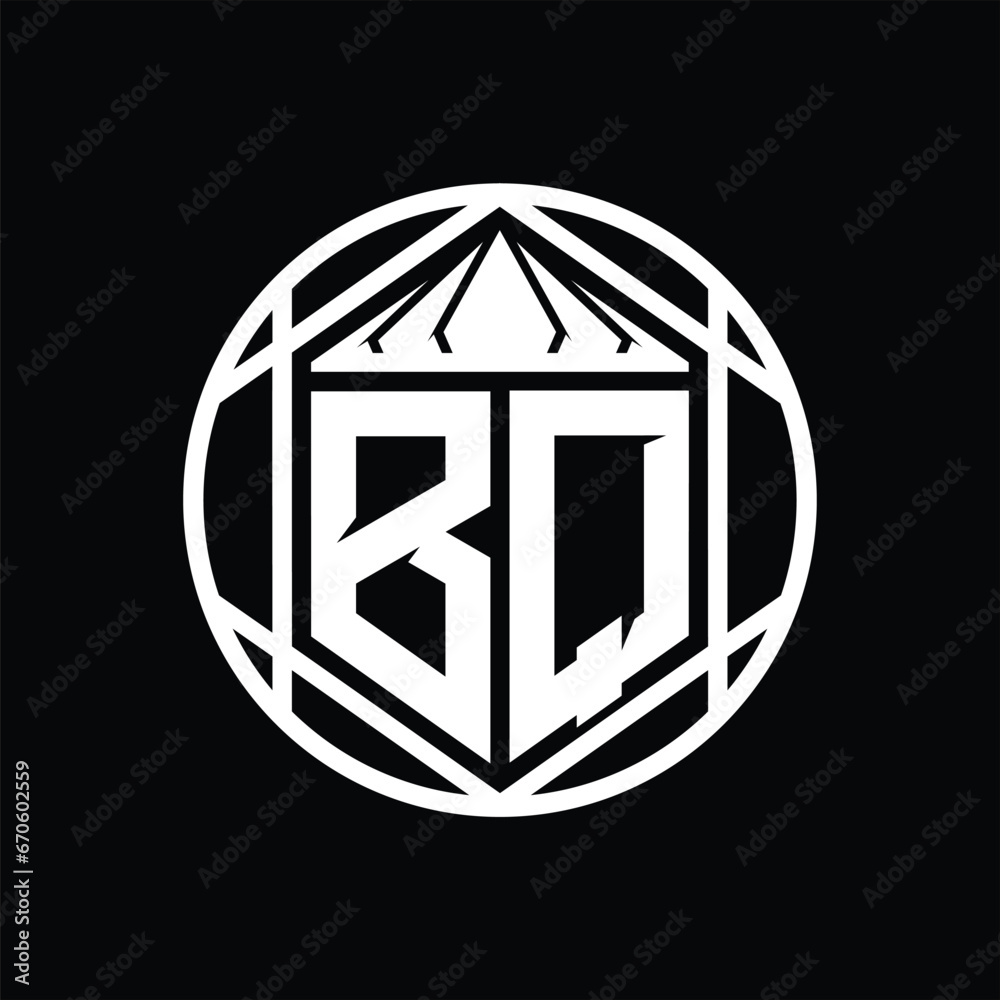 BQ Letter Logo monogram hexagon slice crown sharp shield shape isolated circle abstract style design BQ Letter Logo monogram hexagon slice crown sharp shield shape isolated circle abstract style design