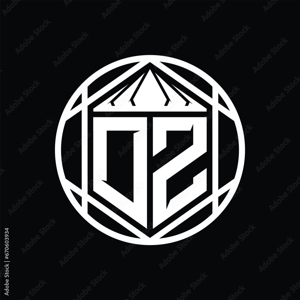 DZ Letter Logo monogram hexagon slice crown sharp shield shape isolated circle abstract style design DZ Letter Logo monogram hexagon slice crown sharp shield shape isolated circle abstract style design