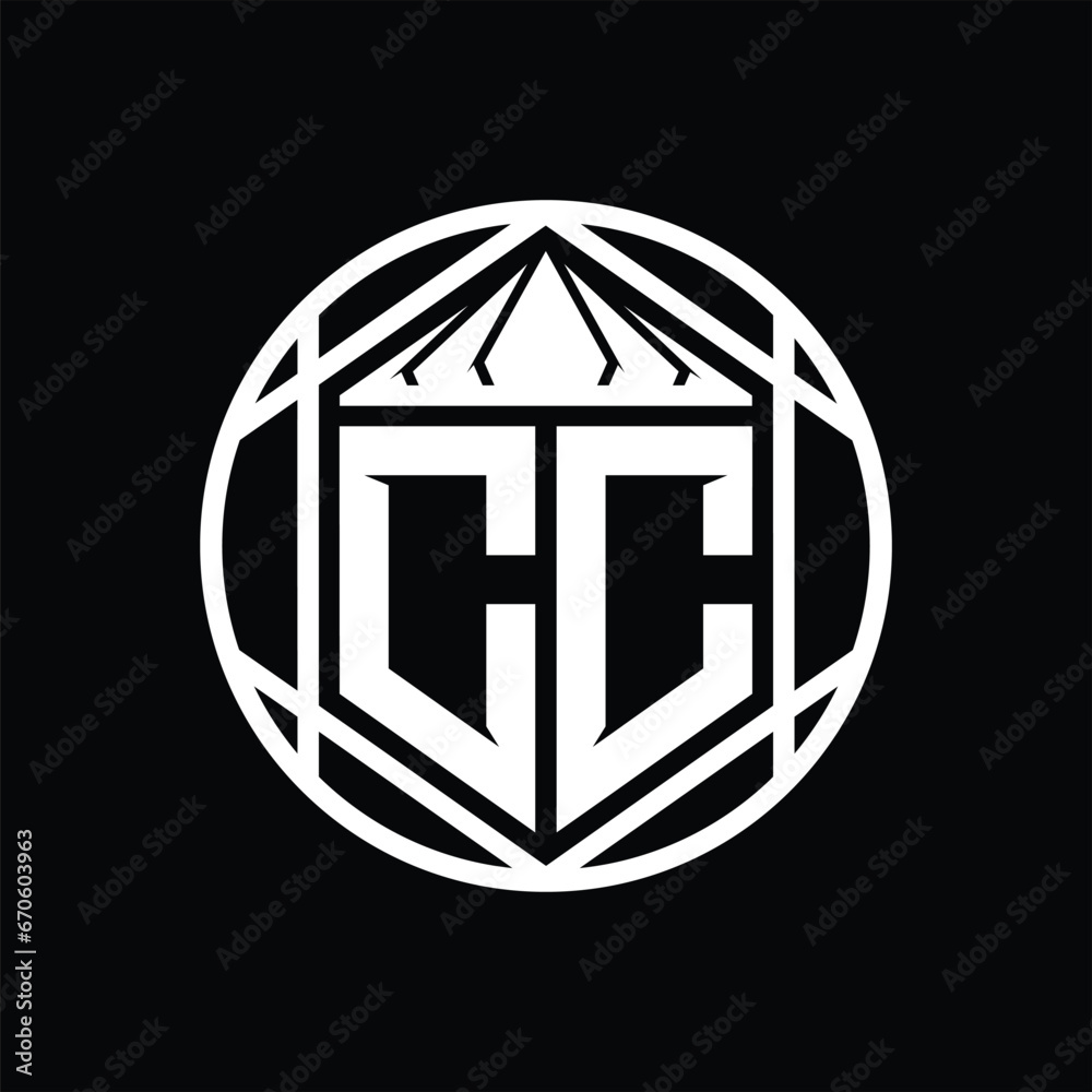 CC Letter Logo monogram hexagon slice crown sharp shield shape isolated circle abstract style design CC Letter Logo monogram hexagon slice crown sharp shield shape isolated circle abstract style design