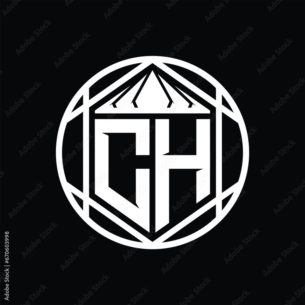 CH Letter Logo monogram hexagon slice crown sharp shield shape isolated circle abstract style design CH Letter Logo monogram hexagon slice crown sharp shield shape isolated circle abstract style design