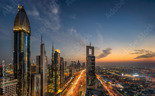 Photography Looking down Sheik Zayed Road in Dubai in the UAE