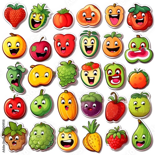 set of various fruits sticker design in a white background