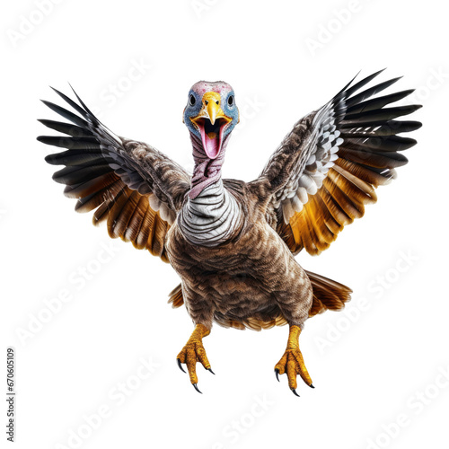 cute turkey jumping and laughing ioslated transparent background photo