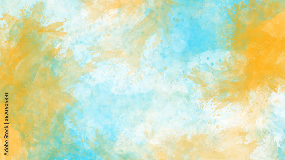 Rainbow gradient watercolor style background vector. hand painted yellow and turquoise watercolor background. yellow and soft blue watercolor background for spring.