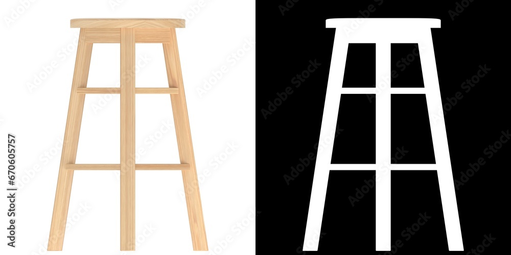 3D rendering illustration of a round wooden stool