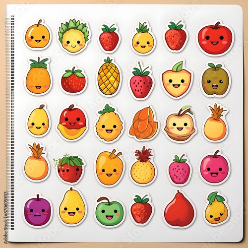 set of various fruits sticker design in a white background