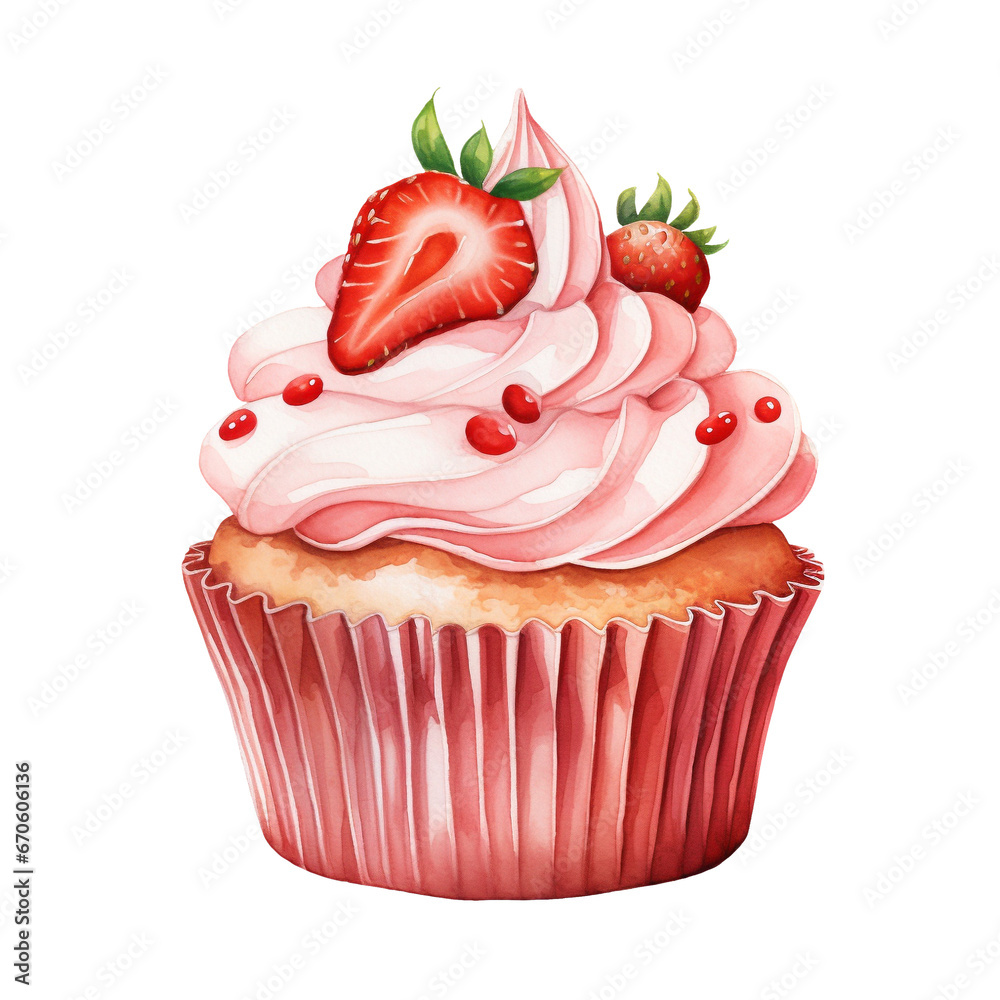 Strawberry Cupcake with whipped cream and decoration png isolated on a ...