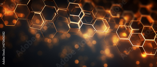 Golden abstract background, hexagonal grid