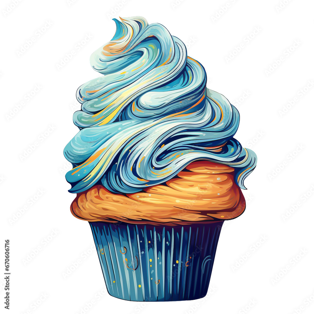 Cupcake with blue icing whipped cream and decoration png isolated on a ...