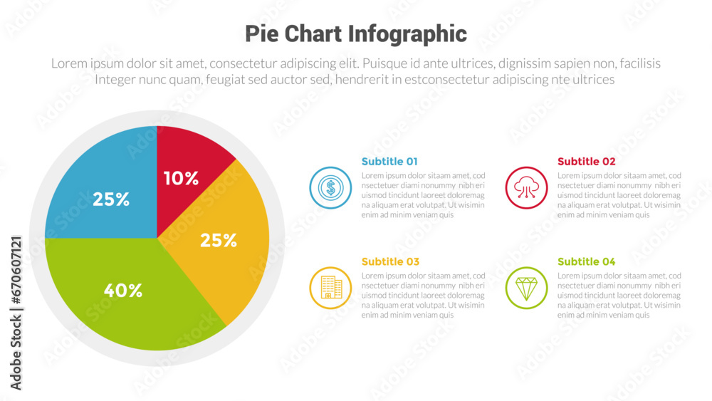 piechart or pie chart diagram infographics template diagram with 4 point with piechart percentage slice design for slide presentation