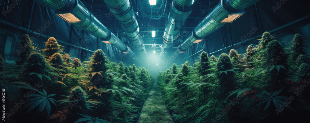 Detail view of cannabis farm or marijuana plant - obrazy, fototapety, plakaty 