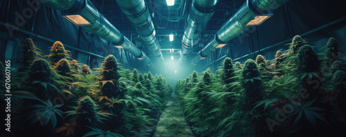 Detail view of cannabis farm or marijuana plant
