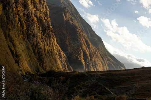 Beautiful shot of scenic views from a trail near mountains in the village of Juta, Georgia