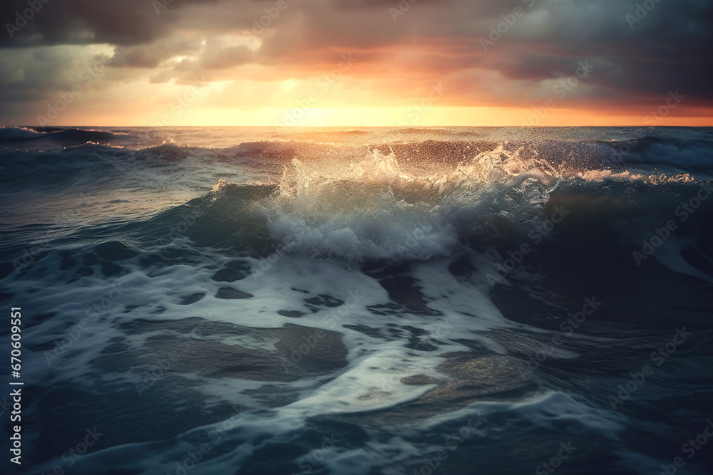 Obraz premium Waves at sunset