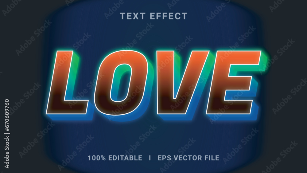 Obraz premium Vector love 3d text effect style