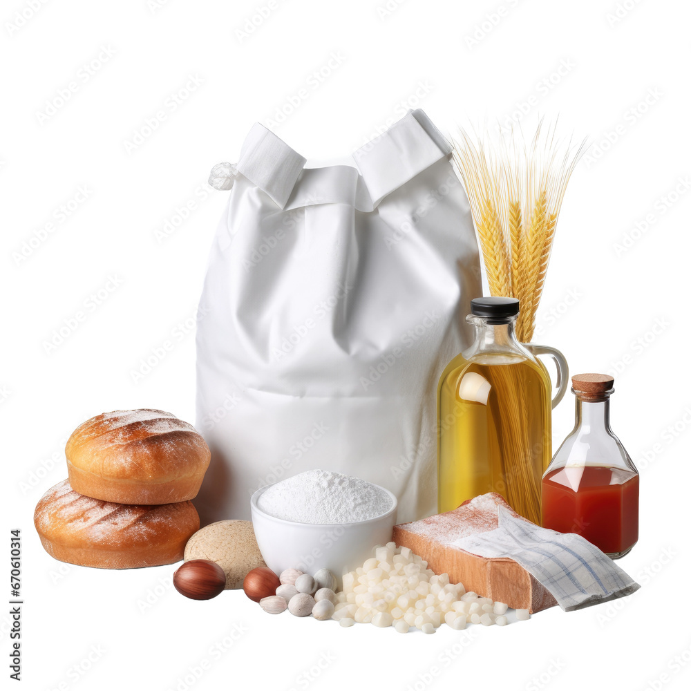 Baking ingredients in a shopping bag on transparent background Baking ingredients in a shopping bag on transparent background