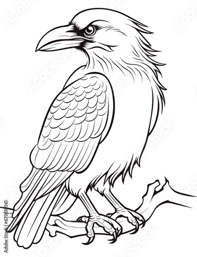 Black crow hand-drawn coloring page 