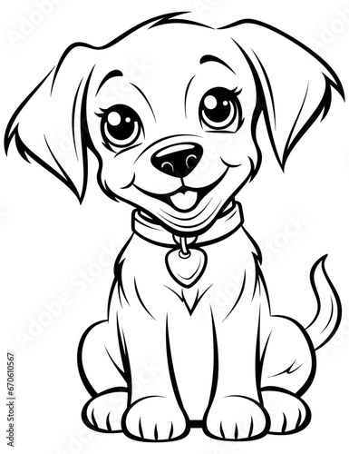 Coloring page outline of a cute dog