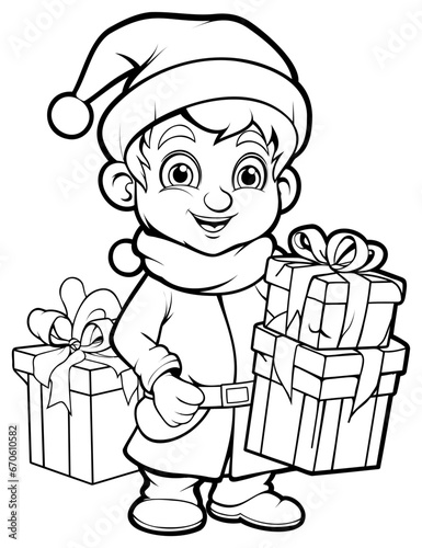 Coloring page with decorative christmas gifts