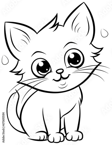Cartoon kitten animal in black and white outline coloring book page