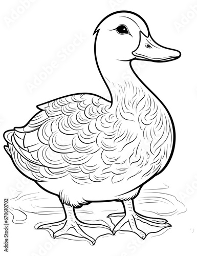 Cute minimalistic vector line art of a goose for coloring book page