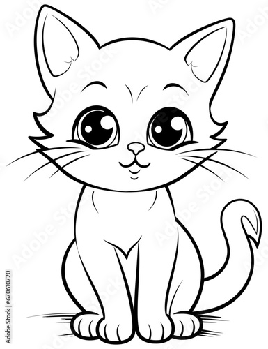 Black and white cat illustration for coloring book