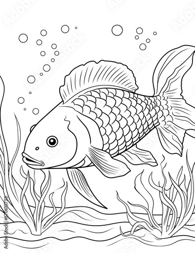 Pond fish in the Water adult coloring page vector illustration